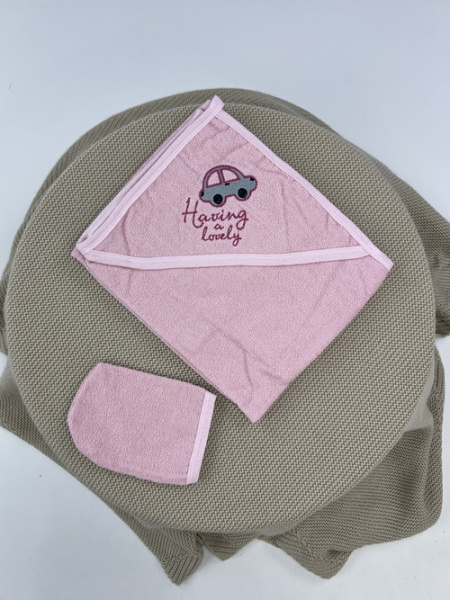 Полотенце-уголок с варежкой Car арт.239093 Gulunce дев. (розовый)