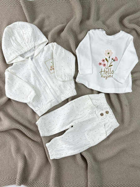 Костюм (Кофта+лонгсив+штаны) Hello hugme арт.013 HUGME дев. 3-9м (молочный)
