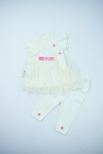 Костюм (повязка+платье+штаны) 42126 Findik baby дев. 3-9 (молочный)