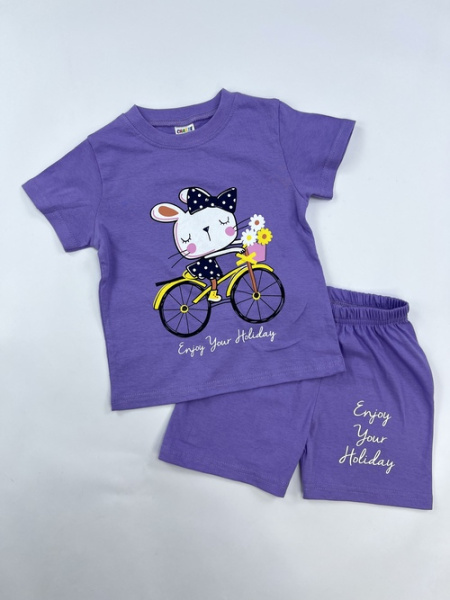 Костюм (футболка+шорты) Заяц арт.251073 CHASTE дев. 1-4 (сиреневый)