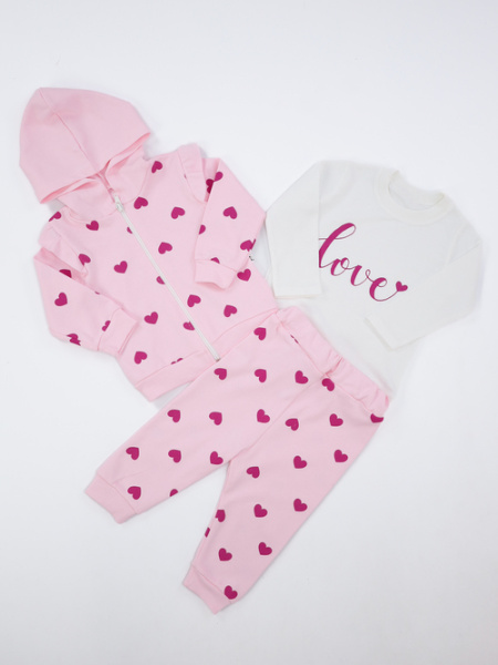 Костюм (лонгслив+кофта+штаны) LOVE арт.5301 Minitix baby дев. 9-24 (розовый)