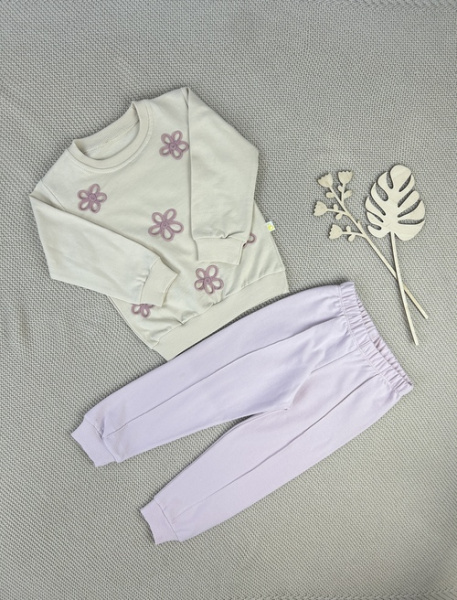 Костюм (кофта+штаны) арт.1166 Bobisko дев. 2-5 (бежевый/светлая пудра)