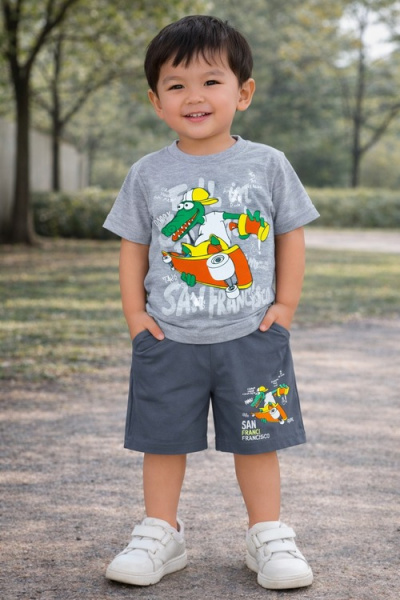 Костюм Футболка+шорты (Крокодил) арт.250111 BIM kids мал. 2-5 (серый)