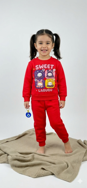 Костюм (кофта+штаны) Labubu начес арт.7068 FOOX kids дев. 1-4 (коралловый)