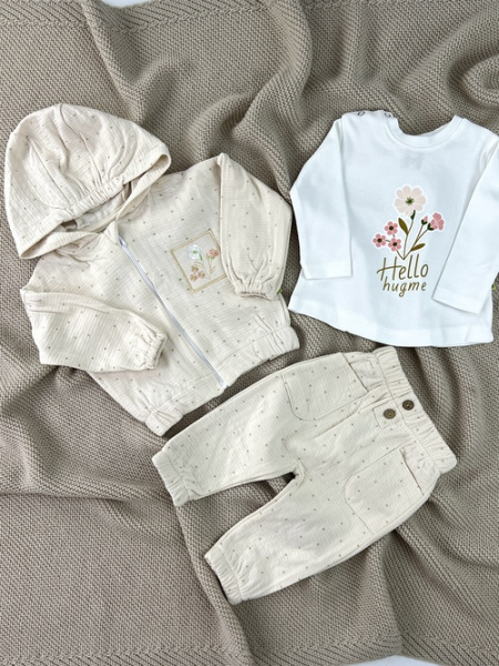 Костюм (Кофта+лонгсив+штаны) Hello hugme арт.013 HUGME дев. 3-9м (кремовый)
