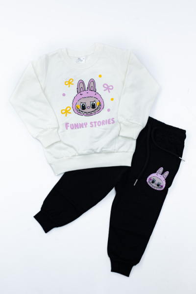 Костюм (кофта+штаны) LABUBU арт.BIL-D-01 Kii Im дев. 2 (молочный/черный)