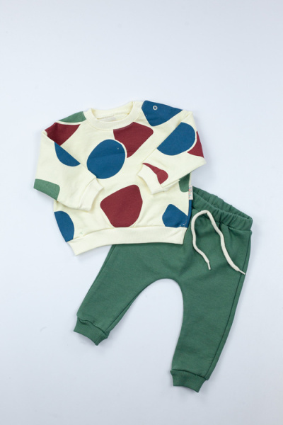 Костюм (кофта+штаны) Абстракция арт.2807 COJUXS kids мал. 6-24 (кремово-зеленый)