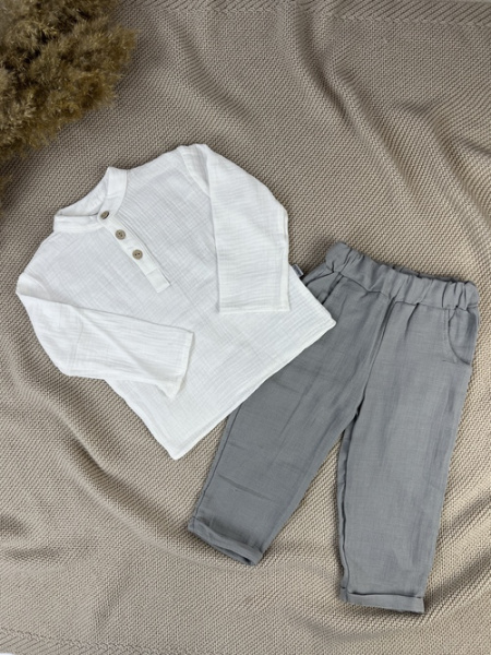 Костюм (рубашка+штаны) арт.25612 Mina Mino мал. 9-24 (молочный/серый)