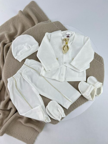 Комплект (Боди+жилетка+штаны+шапка+царапка+пинетка) арт.34405 Babylia 0-3 мал. (молочный)