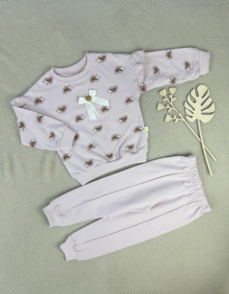 Костюм (кофта+штаны) Бантик арт.1169 Bobisko дев. 2-5 (светлая пудра)