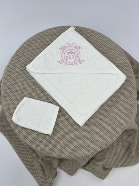 Полотенце-уголок с варежкой Baby арт.239094 Gulunce дев. (молочный/розовый)