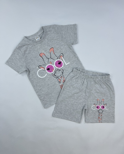 Костюм (футболка+шорты) Cool арт.251023 CHASTE дев. 5-8 (серый)