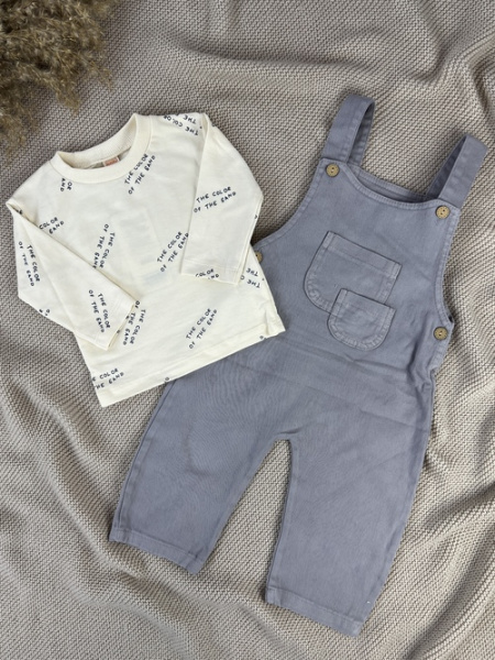 Костюм (футболка+полукомбез) арт.2542 Sisero мал. 9-24 (бежевый/серый)