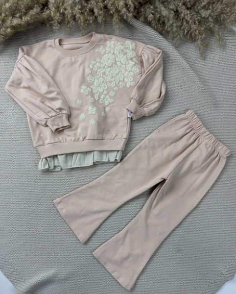 Костюм (кофта+штаны) д/р Цветы арт.Drcn-001 Durucan baby дев. 2-5 (кремовый)