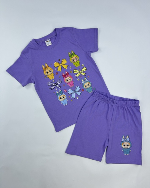 Костюм (футболка+шорты) Лабубу арт.251029 CHASTE дев. 5-8 (сиреневый)