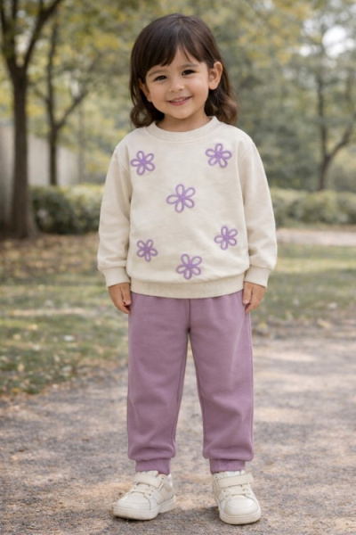 Костюм (кофта+штаны) арт.1166 Bobisko дев. 2-5 (бежевый/лиловый)