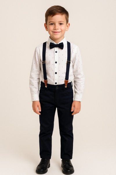 Костюм (рубашка+брюки+бабочка+подтяжка) арт.726 Lorio kids мал. 5-8 (белый/темно-синий)