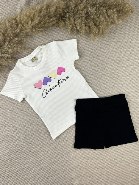 Костюм (футболка+шорты) арт.16607 CITCIT kids дев. 5-8 (молочный/черный)