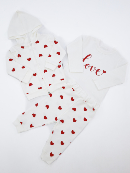 Костюм (лонгслив+кофта+штаны) LOVE арт.5301 Minitix baby дев. 9-24 (белый)