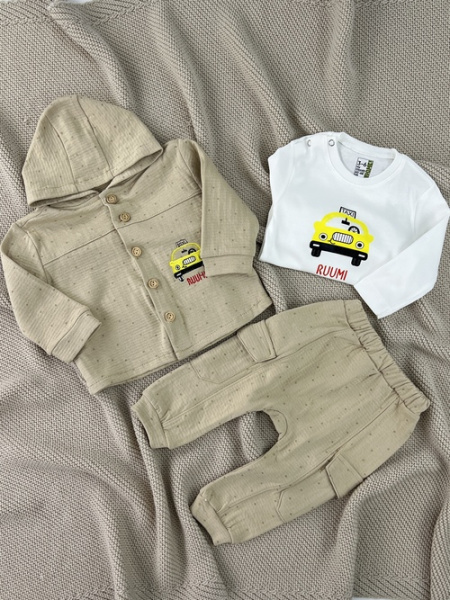 Костюм (Кофта+лонгсив+штаны) Такси арт.015 HUGME мал. 3-9м (бежевый)