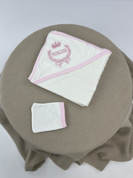 Полотенце-уголок с варежкой Princess арт.245215 дев. (белый/розовый)
