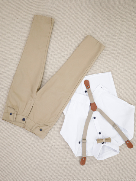 Костюм (рубашка+брюки+бабочка+подтяжка) арт.718 Lorio kids мал. 1-4 (белый/бежевый)