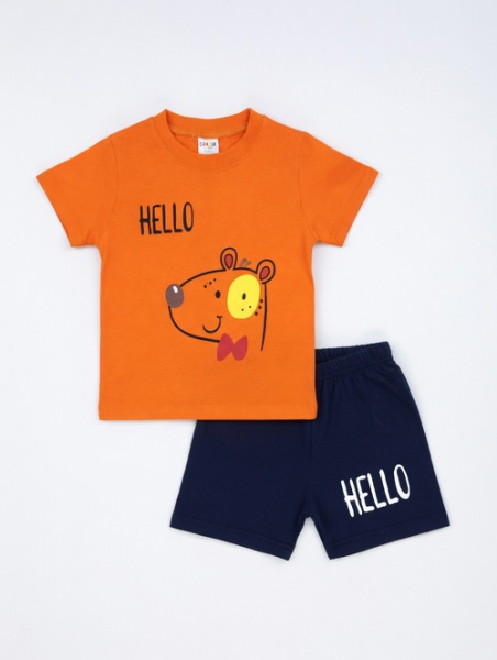 Костюм (футболка+шорты) Hello арт.251064 CHASTE мал. 1-4 (оранжевый/темно-синий)