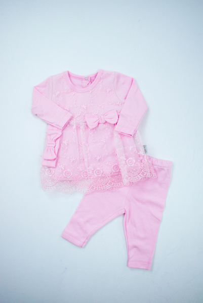 Комплект (платье+штаны+повязка) арт.41165 Findik baby дев. 3-6м (розовый)