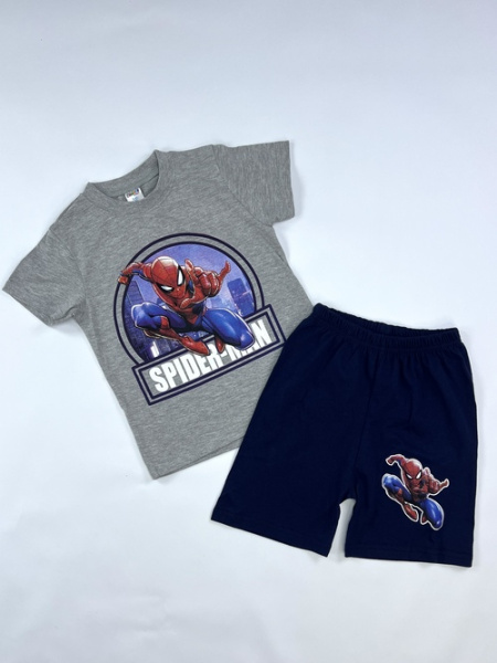 Костюм (футболка+шорты) Spider-man арт.251001 CHASTE мал. 5-8 (серый/темно-синий)