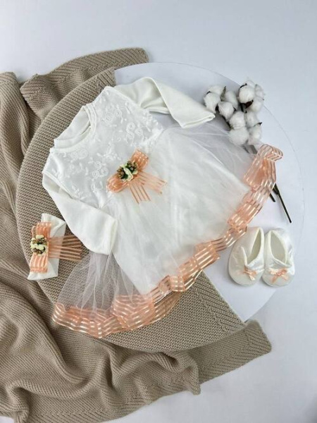 Комплект (Боди+платье+пинетки+повязка) арт.61438 Babylia 0-3 дев. (молочный)