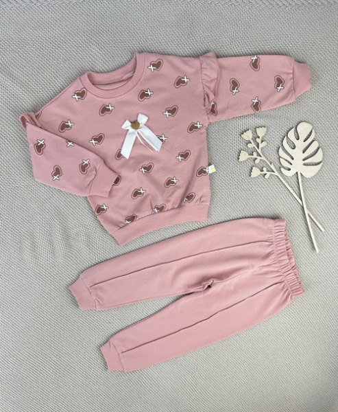 Костюм (кофта+штаны) Бантик арт.1169 Bobisko дев. 2-5 (персиковый)