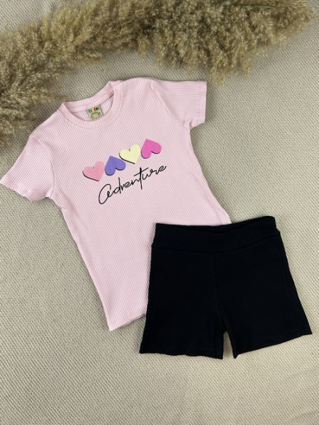 Костюм (футболка+шорты) арт.16607 CITCIT kids дев. 5-8 (розовый/черный)