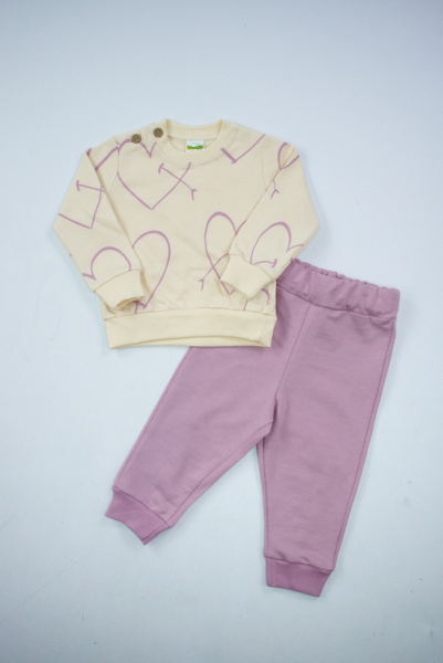 Костюм (кофта+штаны) арт.541481 Memoza дев. 9-24 (кремовый/сиреневый)