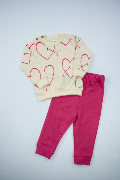 Костюм (кофта+штаны) арт.541481 Memoza дев. 9-24 (кремовый/малиновый)