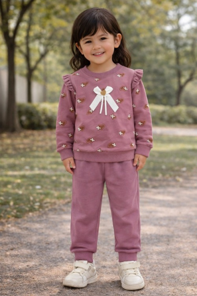 Костюм (кофта+штаны) Бантик арт.1169 Bobisko дев. 2-5 (пудра)