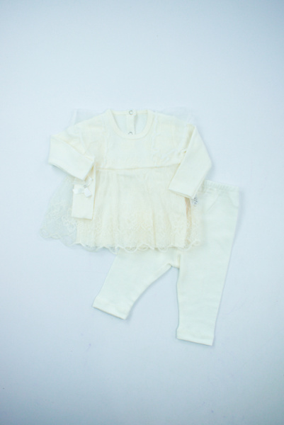 Комплект (платье+штаны+повязка) арт.41146 Findik baby дев. 3-9м (молочный)