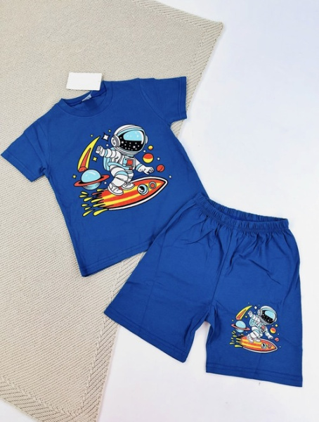 Костюм (футболка+шорты) Космонавт арт.251003 CHASTE мал. 5-8 (джинсовый)