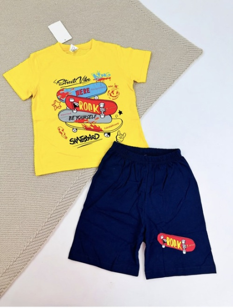 Костюм (футболка+шорты) Street Vibe арт.251005 CHASTE мал. 5-8 (желтый/темно-синий)