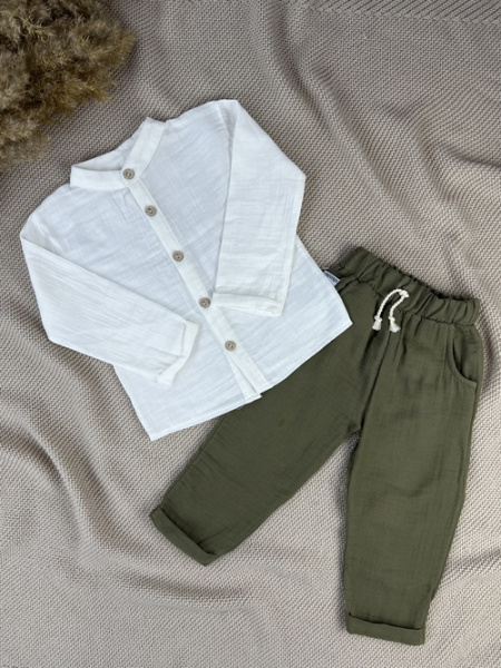 Костюм (рубашка+штаны) арт.25603 Mina Mino мал. 2-5 (молочный/хаки)